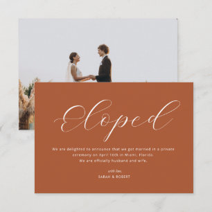 Eloped simple terracotta wedding announcement
