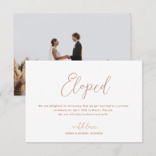 eloped, thin sript wedding announcement
