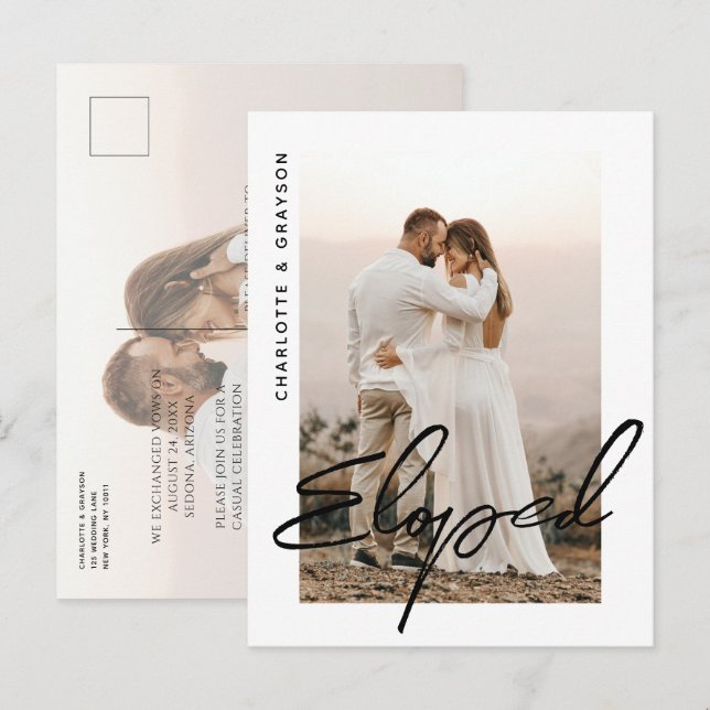 Eloped Wedding Photo Just Married Celebration Announcement Postcard (Front/Back)