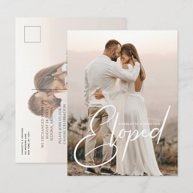 Eloped Wedding Photo Just Married Celebration Announcement Postcard (Front/Back)