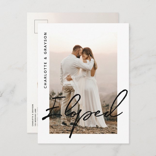 Eloped Wedding Photo Just Married Celebration Announcement Postcard (Front/Back)