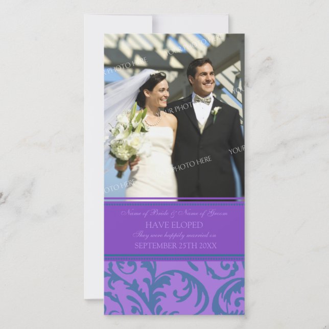 Elopement Announcement Photo Card Teal and Purple (Front)