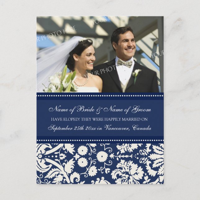 Elopement Announcement Photo Postcards Blue (Front)