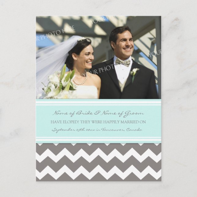Elopement Announcement Photo Postcards Blue Grey (Front)
