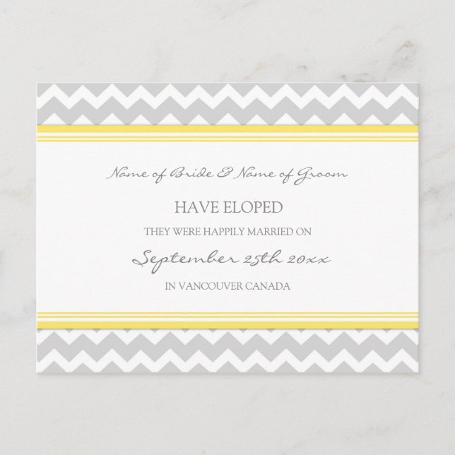 Elopement Announcement Postcards Yellow Grey (Front)