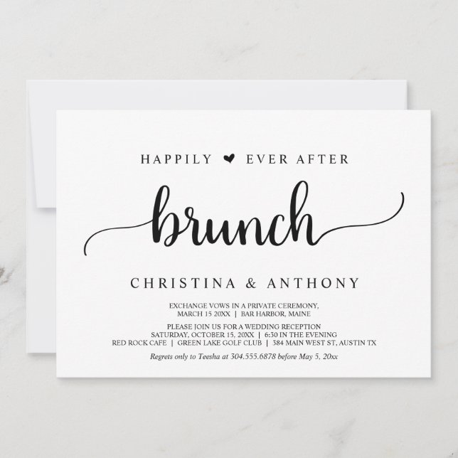 Elopement, Happily Ever After Brunch, Rustic  Invitation (Front)