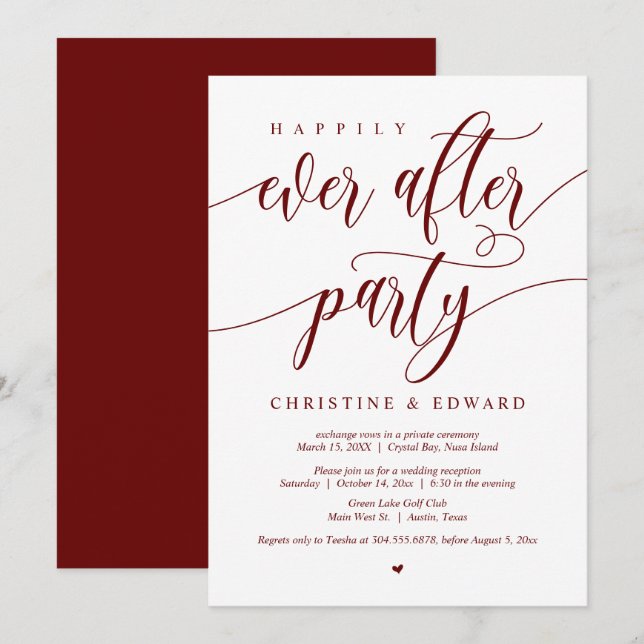 Elopement, Happily Ever After Party, Burgundy Wine Invitation (Front/Back)