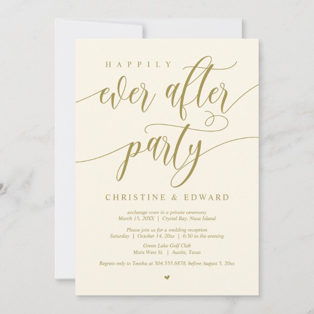 Elopement, Happily Ever After Party, Yellow Gold Invitation (Front)