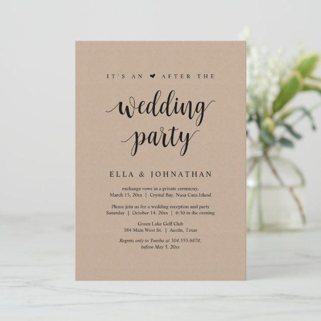 Elopement, Its an after the Wedding Party, kraft Invitation (Standing Front)