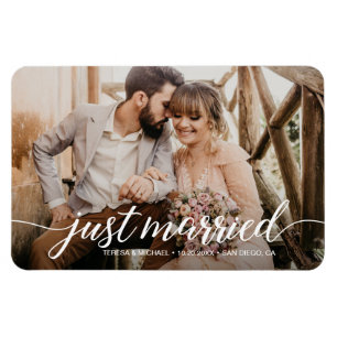 Elopement Just Married Script Wedding Photo Magnet