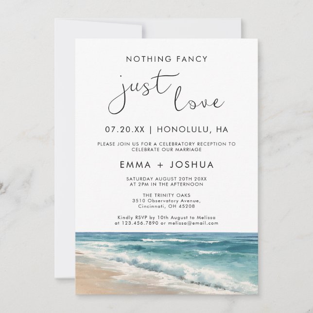 Elopement Minimalist Beach Wedding Reception Invitation (Front)