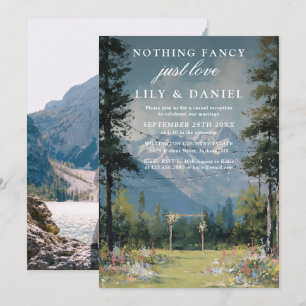 Elopement Mountain Floral Photo Wedding Reception Invitation