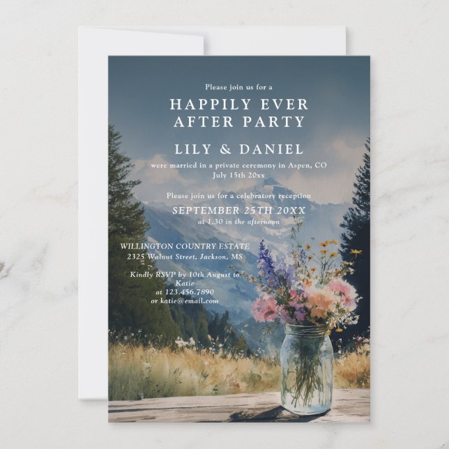Elopement Mountain Floral Wedding Reception Invitation (Front)
