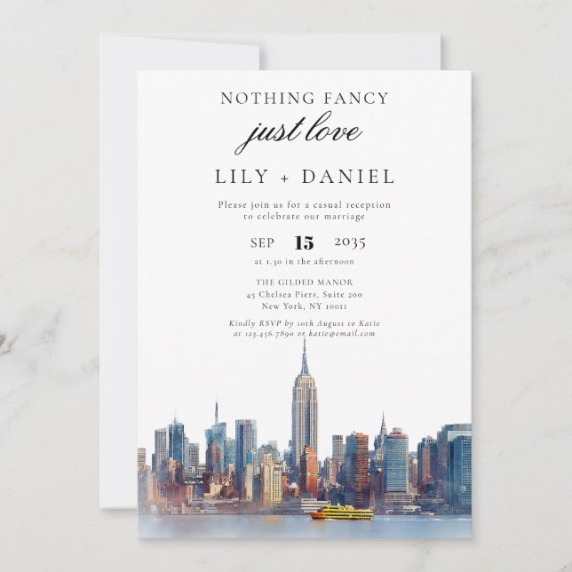 Elopement New York City Wedding Reception Invitation (Front)