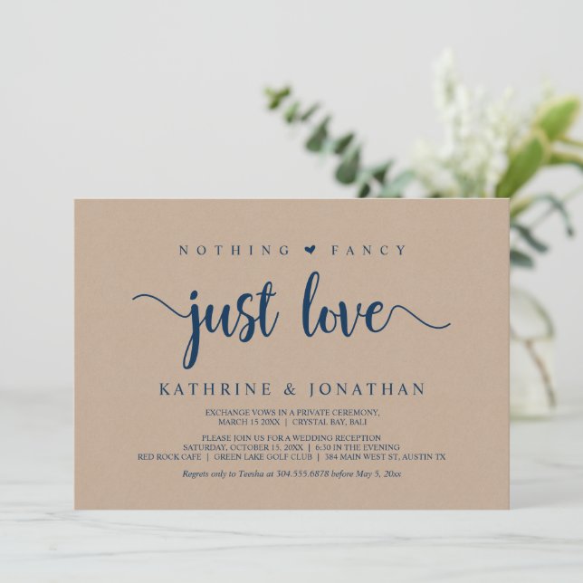 Elopement, Nothing Fancy Just Love, Modern Kraft I Invitation (Standing Front)
