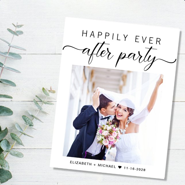 Elopement Photo Wedding Reception Announcement Postcard (An chic Happily Ever After Party postcard invitation for your wedding celebration)