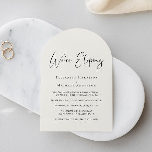 Elopement QR Code Cream Arch Wedding Reception Invitation