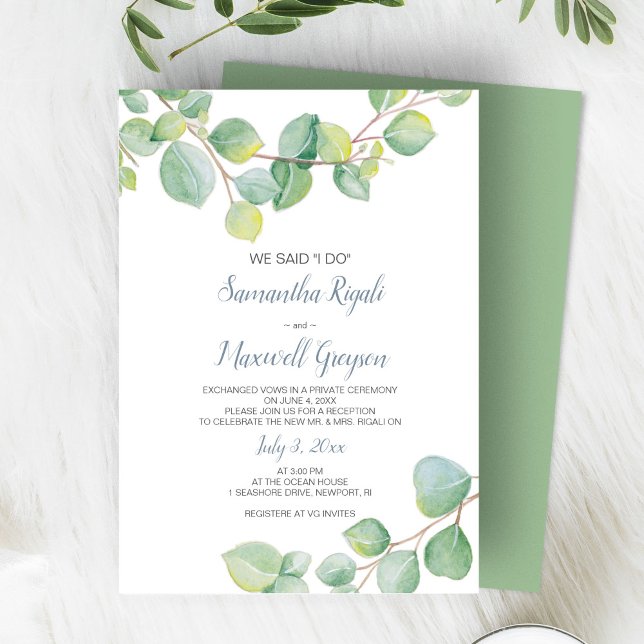 Elopement Reception Invitation, Eucalyptus Invitation (Creator Uploaded)