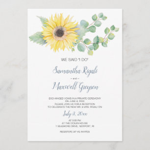 Elopement Reception Invite, Eucalyptus Sunflower Invitation