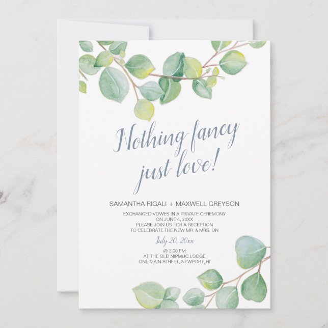 Elopement Reception Nothing Fancy Just Love Invitation (Front)