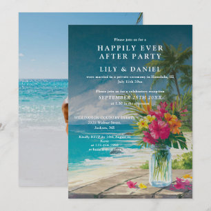 Elopement Tropical Beach Photo Wedding Reception Invitation