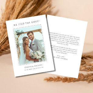 Elopement We Tied the Knot Beach Wedding Photo  Announcement