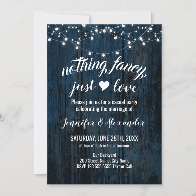 Elopement Wedding Navy Blue Wood invitation (Front)