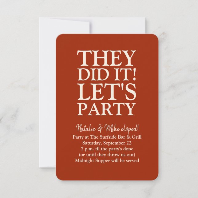Elopement Wedding Party They Did It Lets Party (Front)
