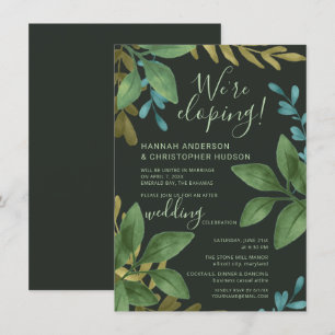 Elopement Wedding Watercolor Leaves Reception Only Invitation