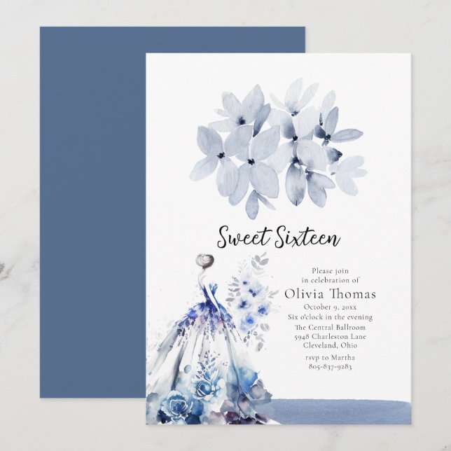 Eloquent Blue Ballroom Dress Sweet Sixteen Invitation (Front/Back)