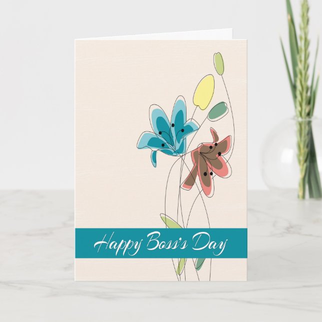 Eloquent Flower Illustrations for Happy Boss’s Day Card (Front)