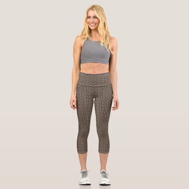 Eloquent Metro Taupe Black  Capri Leggings (Front)