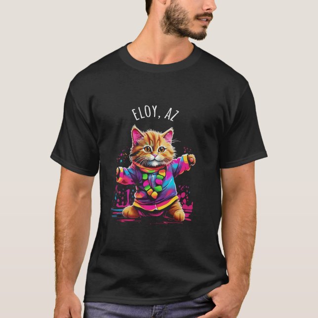 Eloy Arizona Dancing Cat Colourful Cute Kitty Desi T-Shirt (Front)