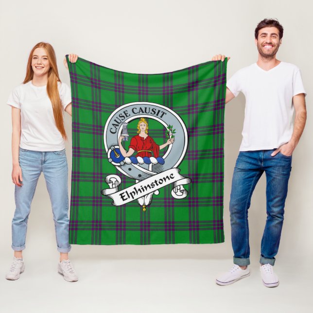 Elphinstone Hunting Clan Badge Tartan Plaid Fleece Blanket (In Situ)