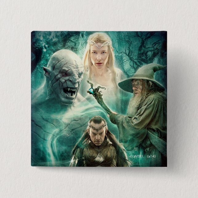 ELROND™, Azog, Galadriel, & Gandalf Graphic 15 Cm Square Badge (Front)