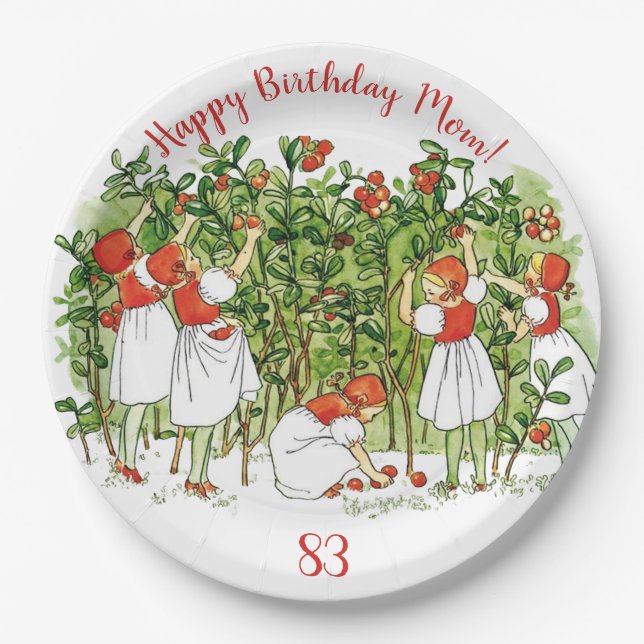 Elsa Beskow Cute Strawberry Girl  Paper Plate (Front)