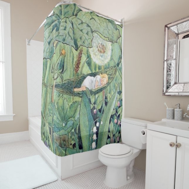 Elsa Beskow Thumbelina Fairy Shower Curtain (In Situ)