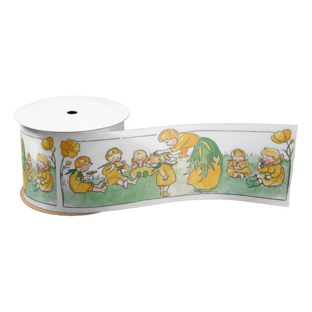 Elsa Beskow Whimsical Flower Mother and Children Satin Ribbon (Spool)