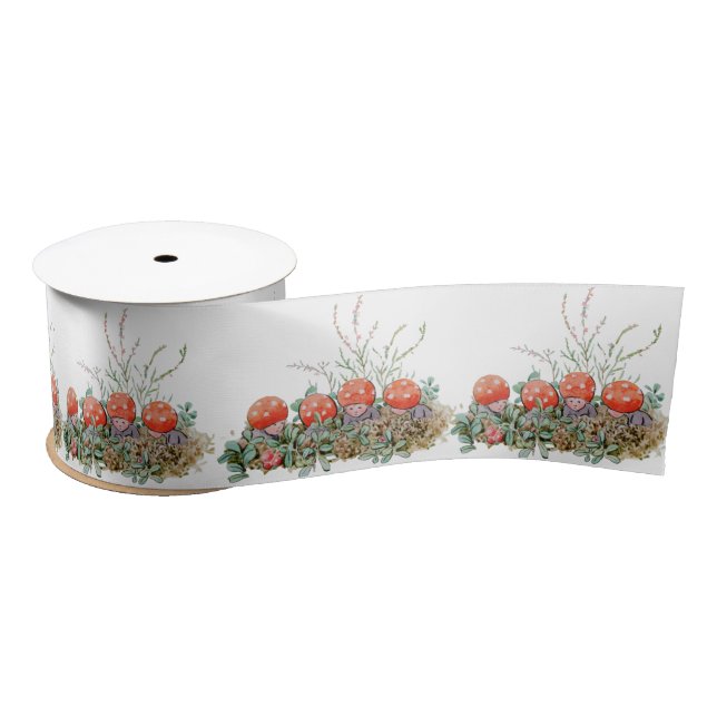 Elsa Beskow Whimsical Mushroom Children Satin Ribbon (Spool)