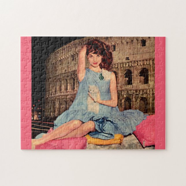 Elsa Martinelli and white kitten Jigsaw Puzzle (Horizontal)