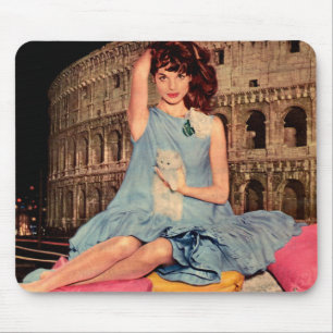 Elsa Martinelli and white kitten Mouse Mat