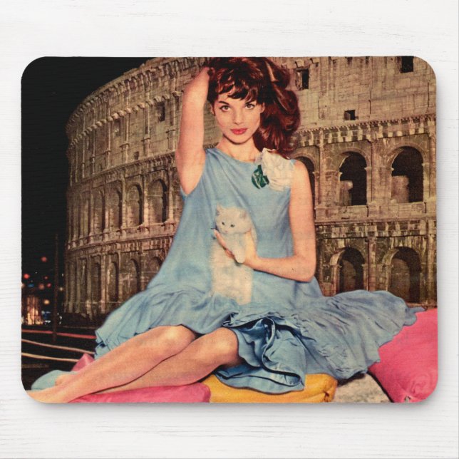 Elsa Martinelli and white kitten Mouse Mat (Front)