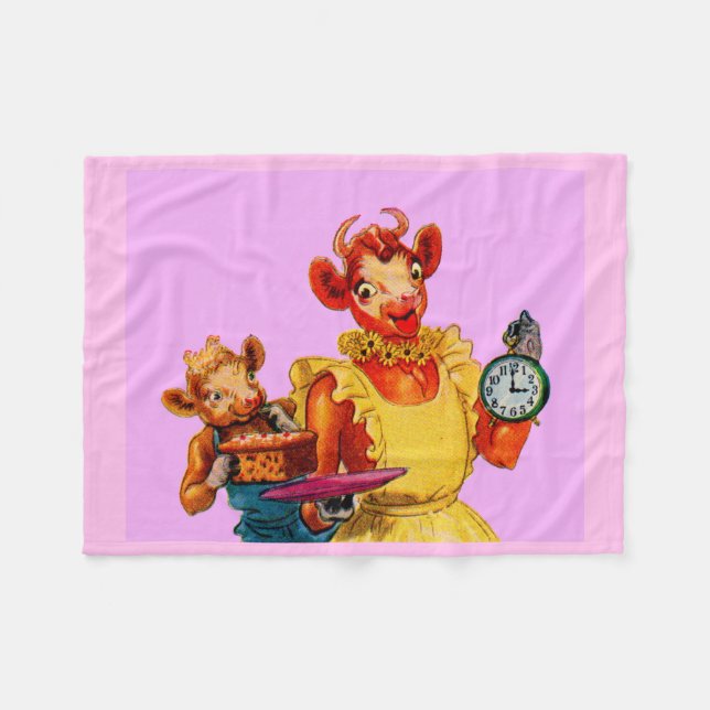 Elsie the Cow and daughter Beulah - It's Cake Time Fleece Blanket (Front (Horizontal))