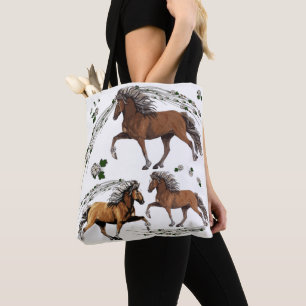 Elska and the Flowers Gaited Icelandic Horse Tote Bag