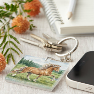 Elska Icelandic Horse Watercolor Key Ring
