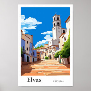 Elvas Portugal Vintage Travel Illustration Poster