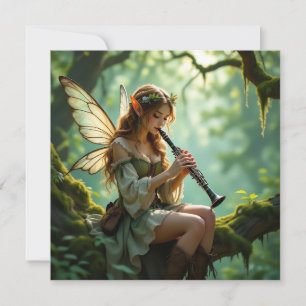 Elven Fairy Playing Clarinet in Enchanted Forest Card