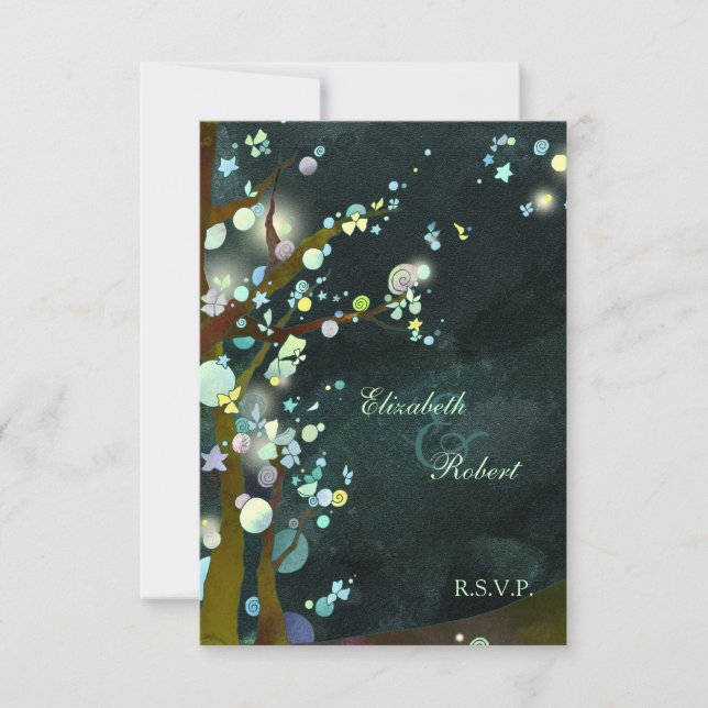 Elven Forest Trees Rustic Wedding RSVP (Front)
