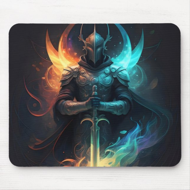 Elven Magic: Knight with Enchanted Sword Mouse Mat (Front)