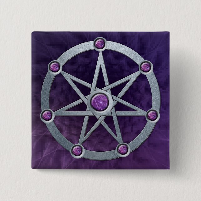 Elven star Silver embossed with Amethyst 15 Cm Square Badge (Front)